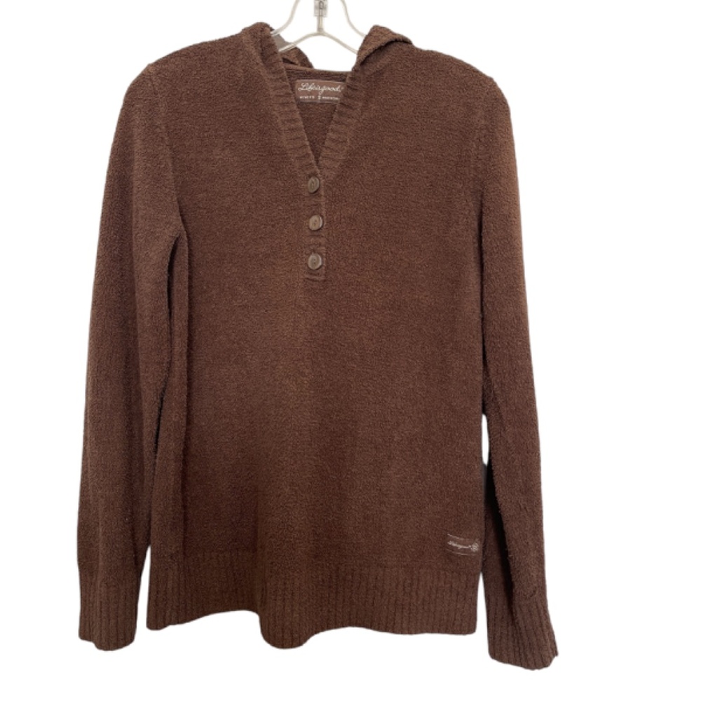 Life is Good Brown Cozy Beach Hoodie V Neck Sherpa Small Oversized Soft Women